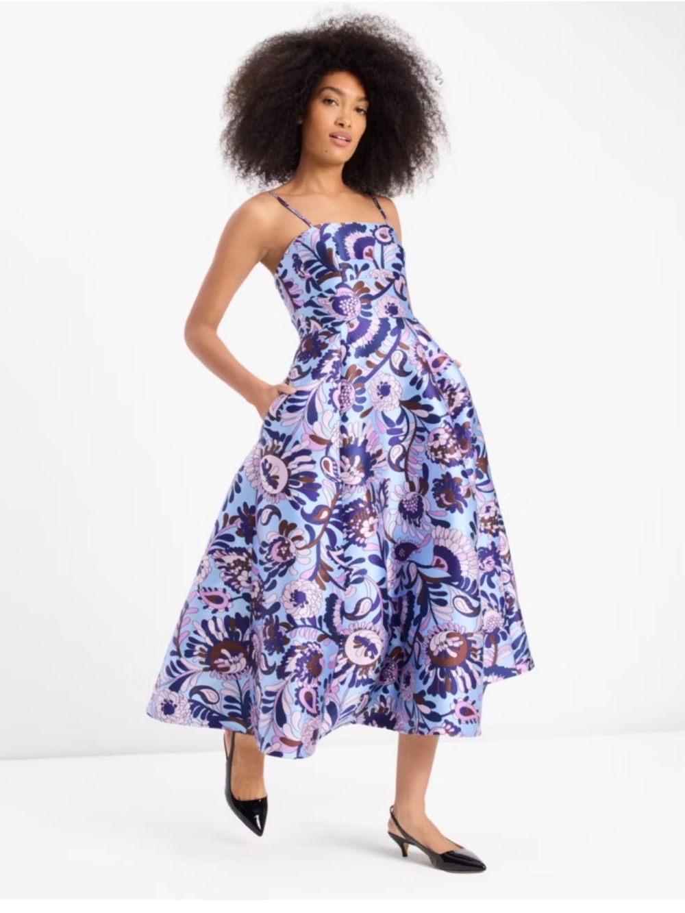 Kate Spade New York Floral Midi Dress Blue Purple Fit & Flare Size 14 NWT